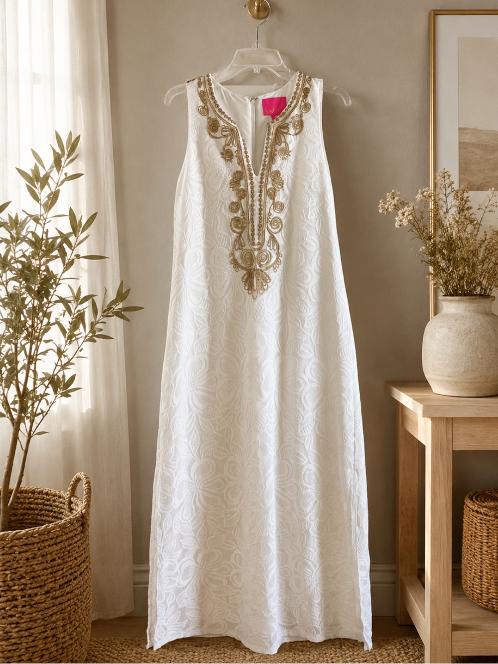 Lilly Pulitzer Carlotta Maxi Dress with Gold Embroidery Sz 16 - Picture 2 of 8
